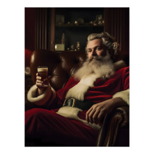 Santa Claus Enjoying a Festive Drink  Poster