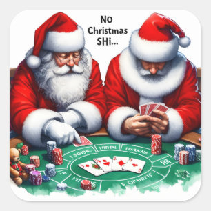 Santa Claus Enjoying a Poker Game on Christmas Eve Square Sticker