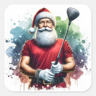 Santa Claus Enjoying a Round of Golf at Sunset Square Sticker