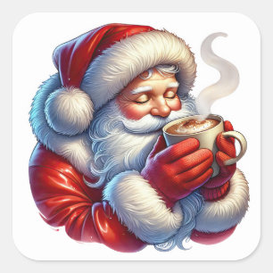 Santa Claus Enjoying a Warm Drink on a Winter Day Square Sticker