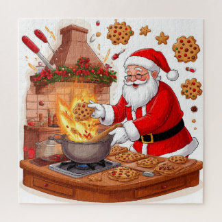 Santa Claus Enjoying Christmas Dinner By Fireplace Jigsaw Puzzle