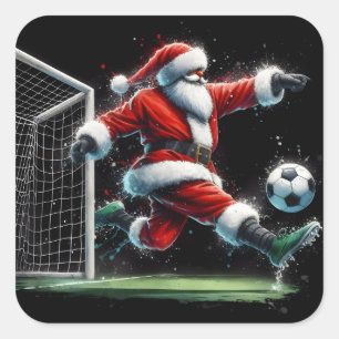 Santa Claus Enjoys a Lively Soccer Match Outdoors Square Sticker