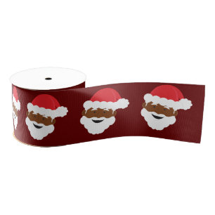 Santa Claus Face Burgundy Brown Skin Christmas Grosgrain Ribbon