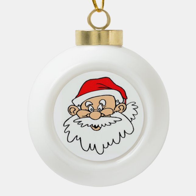 SANTA CLAUS FACE CERAMIC BALL CHRISTMAS ORNAMENT (Front)
