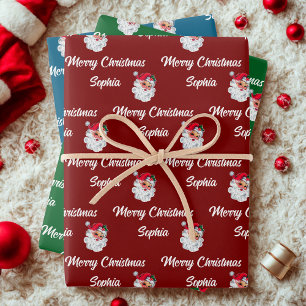 Santa Claus Face Custom Christmas Holiday gift Wrapping Paper Sheet