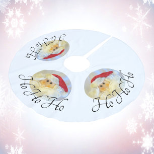 Santa Claus Face Ho Ho Ho White Brushed Polyester Tree Skirt