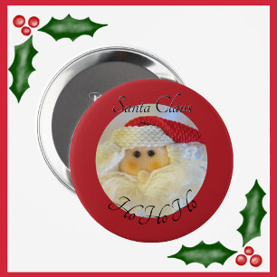 Santa Claus Face Ho Ho Ho with Name Red Christmas 10 Cm Round Badge