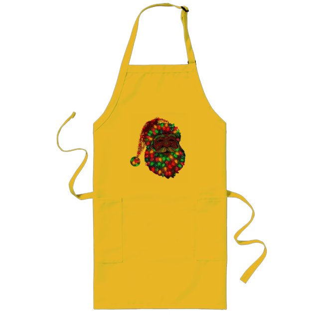Santa Claus Face Made From Christmas Tree Lights Long Apron (Front)