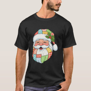 Santa Claus Face Patchwork Folk Art Christmas Xmas T-Shirt