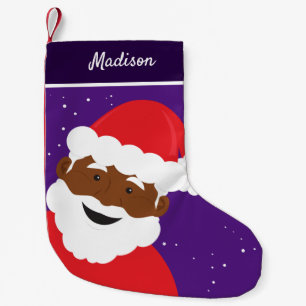 Santa Claus Face Purple Brown Skin Name Small Christmas Stocking