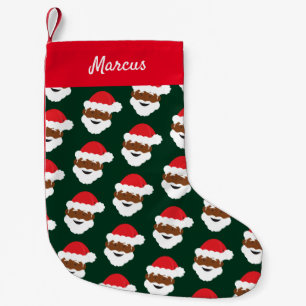 Santa Claus Face Red Green Brown Skin Name Small Christmas Stocking