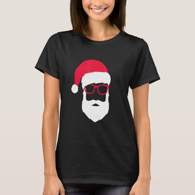 Santa Claus Face Sunglasses Cool Hipster T-Shirt (Front)
