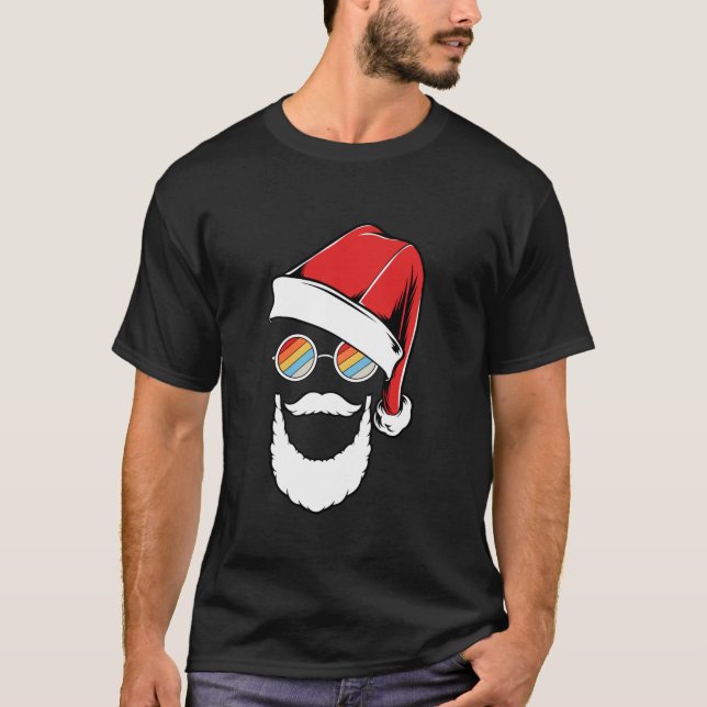 Santa Claus Face Sunglasses Hipster Beard Christma T-Shirt (Front)