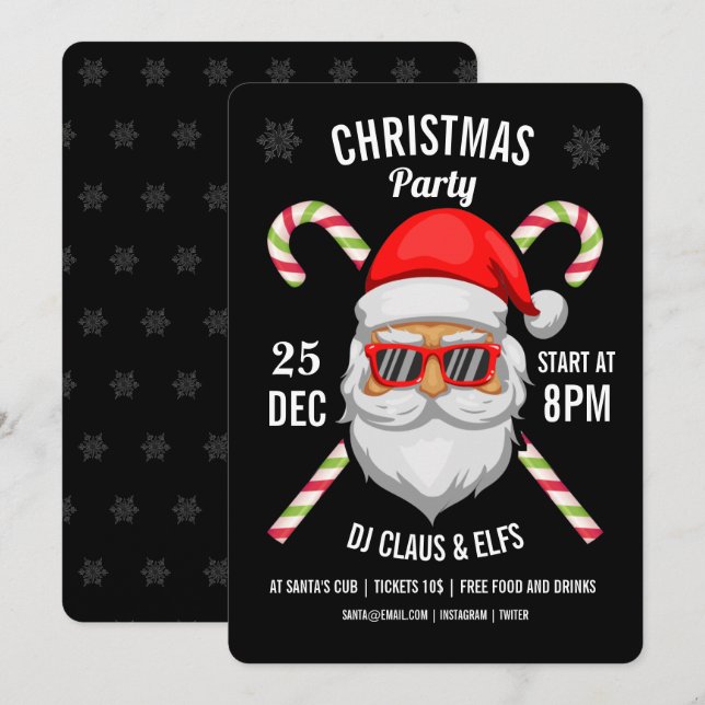 Santa claus face sunglasses sweet cane invitation (Front/Back)