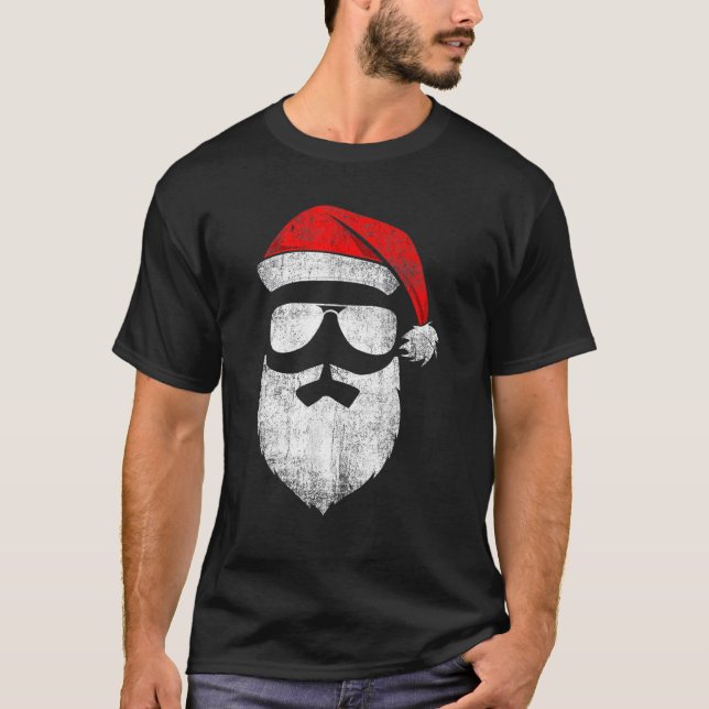 Santa Claus Face Sunglasses  With Hat Beard Christ T-Shirt (Front)