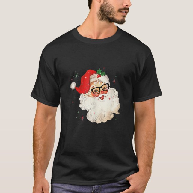 Santa Claus Face Sunglasses with Hat Beard Christm T-Shirt (Front)