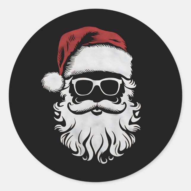 Santa Claus Face Sunglasses With Hat Beard Xmas Classic Round Sticker (Front)