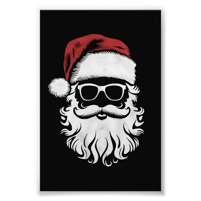 Santa Claus Face Sunglasses With Hat Beard Xmas Photo Print (Front)