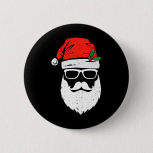 Santa Claus Face Sungles With Hat Beard Christmas 6 Cm Round Badge