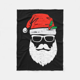 Santa Claus Face Sungles With Hat Beard Christmas Fleece Blanket