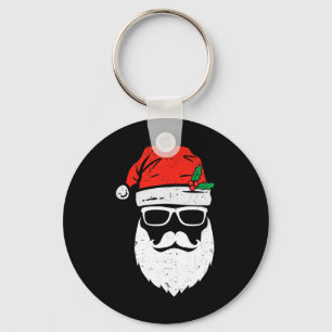 Santa Claus Face Sungles With Hat Beard Christmas  Key Ring