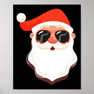 Santa Claus Face Sungles With Hat Beard Fun Christ Poster