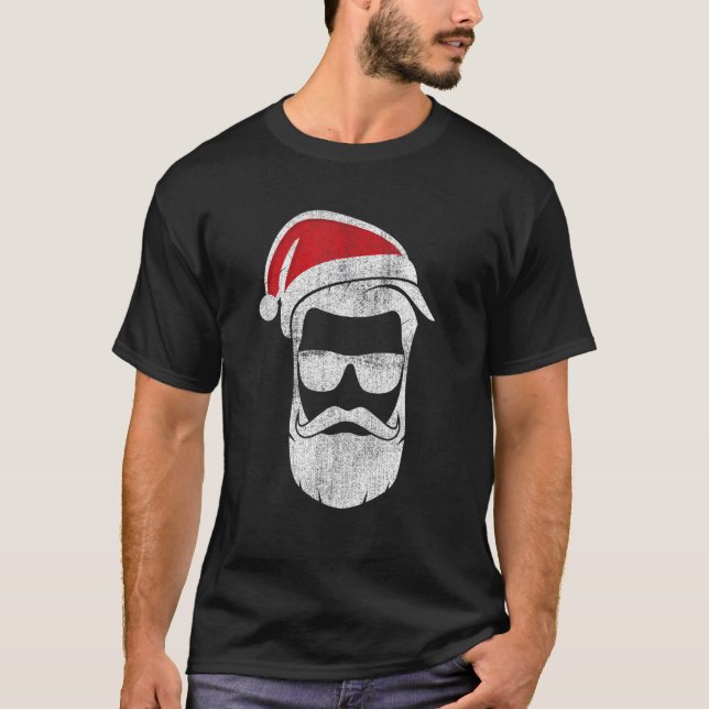 Santa Claus Face with Hat Beard & Glasses Christma T-Shirt (Front)