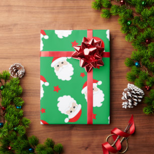 Santa Claus Faces Christmas Gift Wrapping Paper