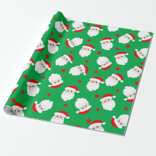 Santa Claus Faces Christmas Gift Wrapping Paper