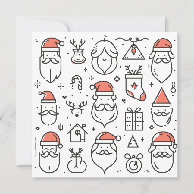 Santa Claus Father Christmas Gifts Line Art   Holiday Card (Front)