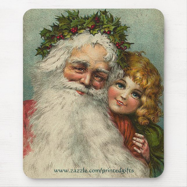 Santa Claus Father Christmas & Girl Mousepad Gift (Front)