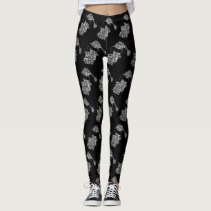 Santa Claus Father Christmas Pattern Black White Leggings