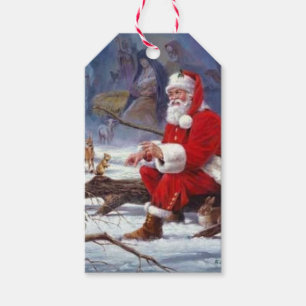 Santa Claus Feeding Squirrel Gift Tags