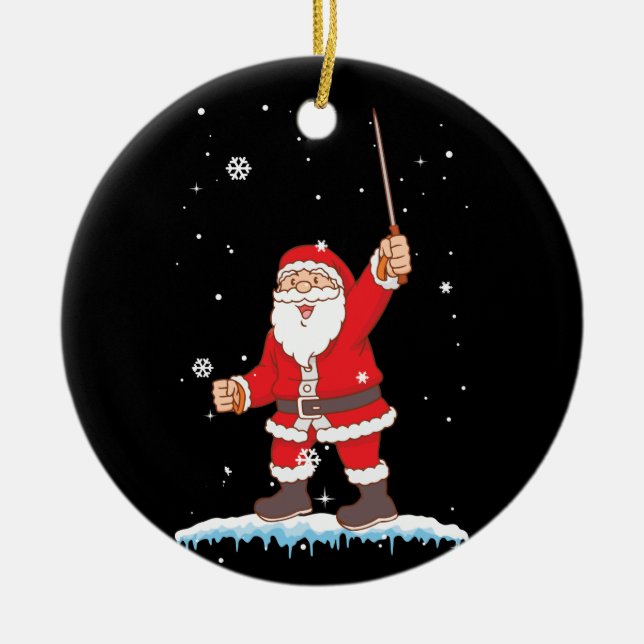 Santa Claus Fencing Christmas Xmas Sports Ceramic Ornament (Front)