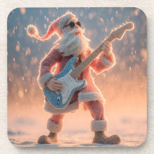 Santa Claus Figure Playing an Electric Guitar Coaster