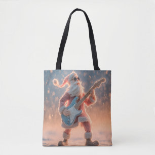 Santa Claus Figure Playing an Electric Guitar Tote Bag