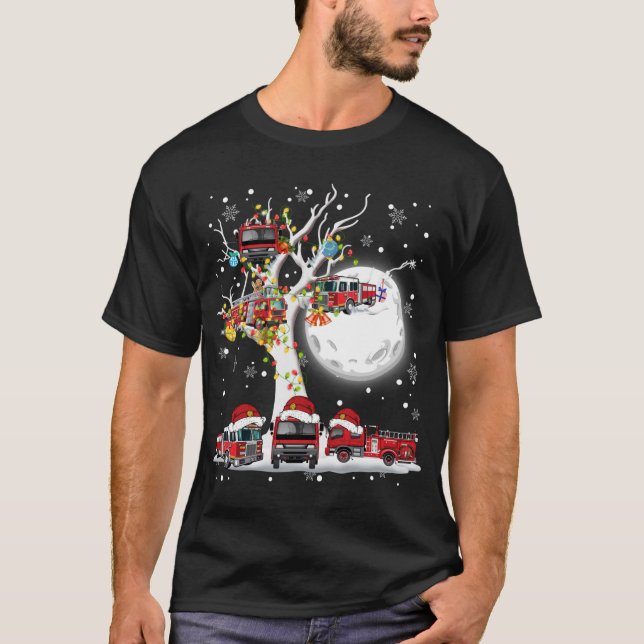 Santa Claus Fire Engines On Tree Christmas Pajama  T-Shirt (Front)