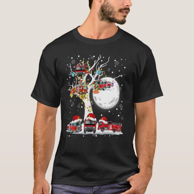 Santa Claus Fire Engines On Tree Christmas Pajama  T-Shirt (Front)