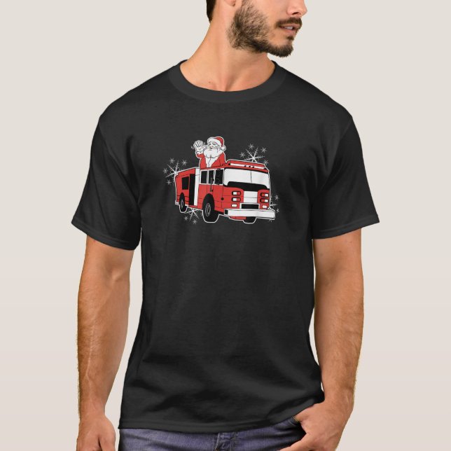 Santa Claus Fire Truck Firefighter Christmas  T-Shirt (Front)