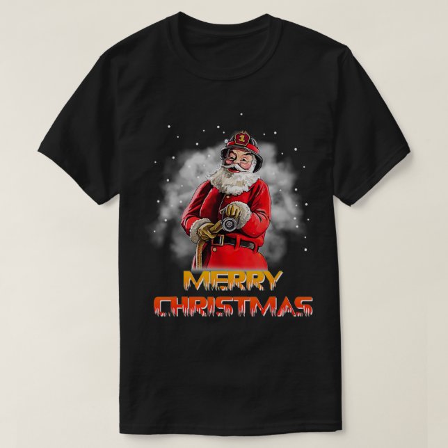 Santa Claus Fireman Firefighter Christmas  T-Shirt (Design Front)