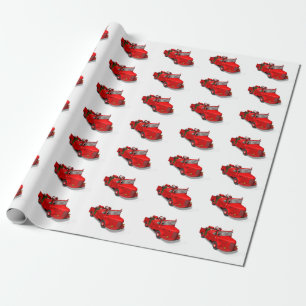 Santa Claus Fireman In Fire Engines Wrapping Paper