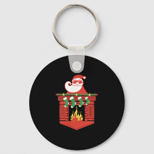 Santa Claus Fireplace Cket Funny Christmas Key Ring