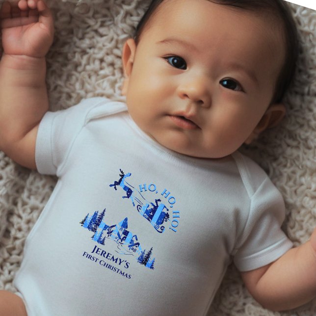 Santa Claus First Christmas Blue Add Name Baby Bodysuit (Creator Uploaded)