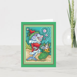 SANTA CLAUS FISH TALES, STARFISH, SEASHELLS Blank Card