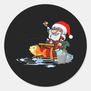 Santa Claus fishing during Christmas Classic Round Sticker