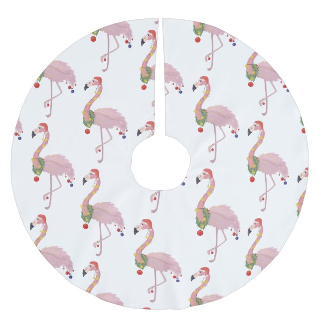 santa claus flamingo brushed polyester tree skirt (Front)