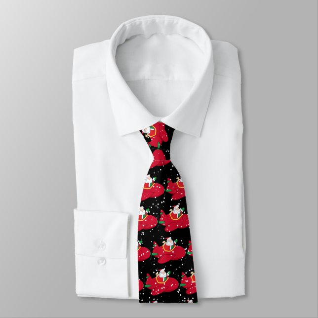 Santa-Claus-Flying-A-Plane-And-Waving tie (Tied)