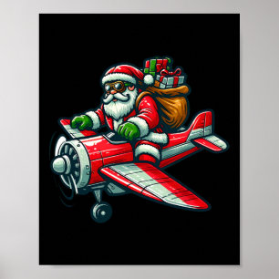Santa Claus Flying Aeroplane Christmas Pajama Todd Poster