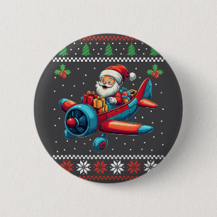 Santa Claus Flying Aeroplane Ugly Christmas Sweate 6 Cm Round Badge