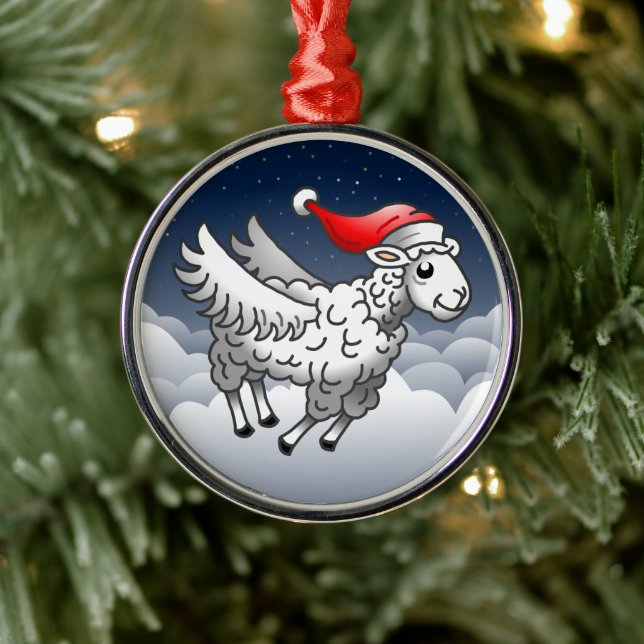 Santa Claus Flying Christmas Sheep Metal Ornament (Tree)
